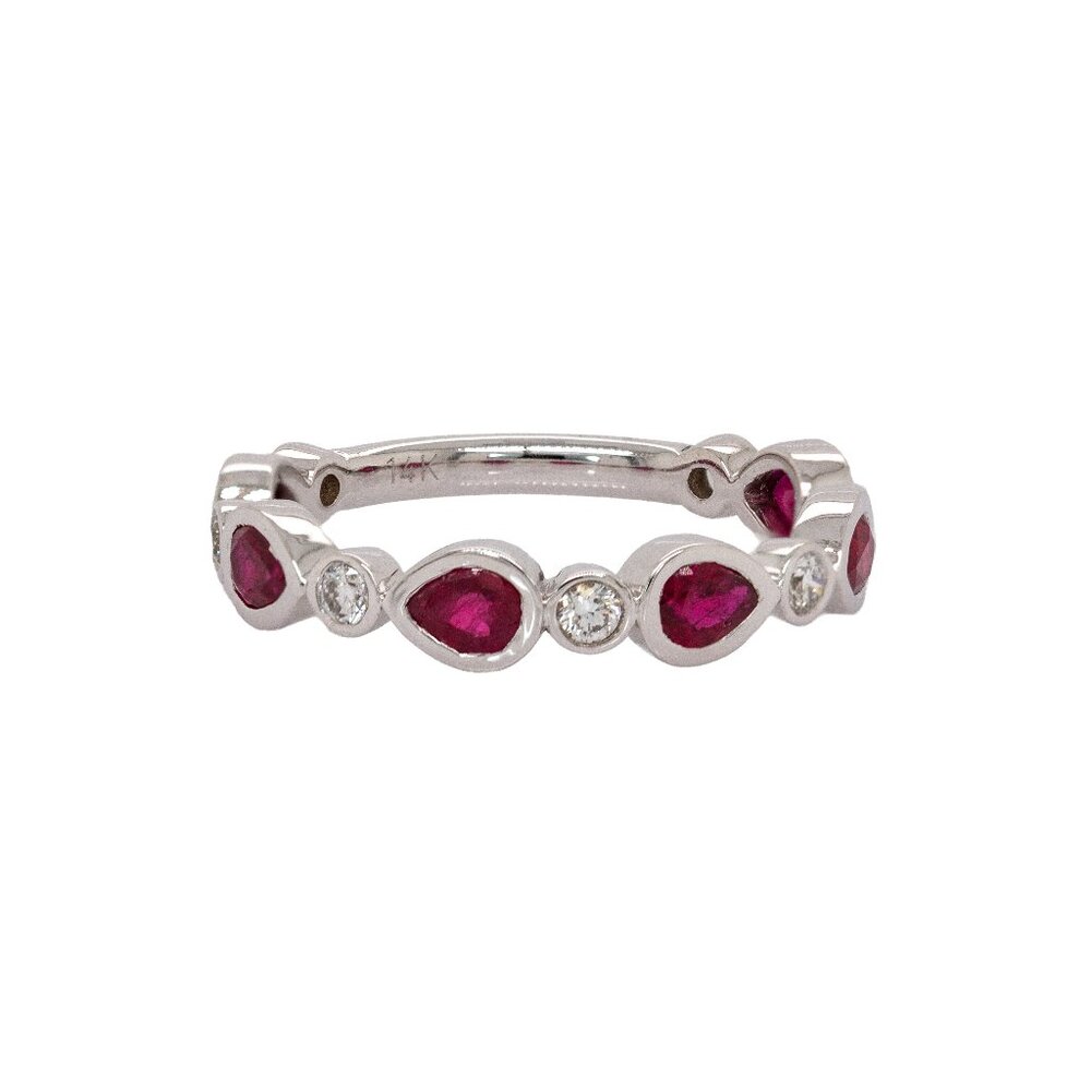 Madagascar Ruby and Natural Diamonds Band in Solid 14K White Gold